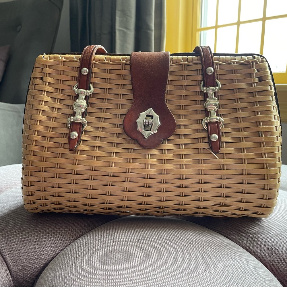 VINTAGE Simon Rattan Woven Handbag Handmade in Hong Kong Designed by Ernest Blum - Picture 3 of 16